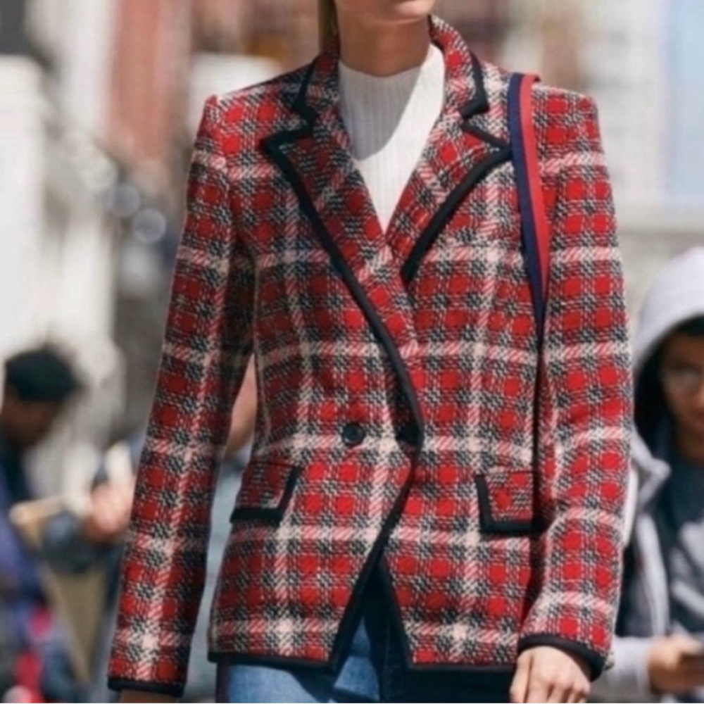 Veronica Beard Harriet Dickey Plaid Women's Blazer - Red and Black- Sz 6